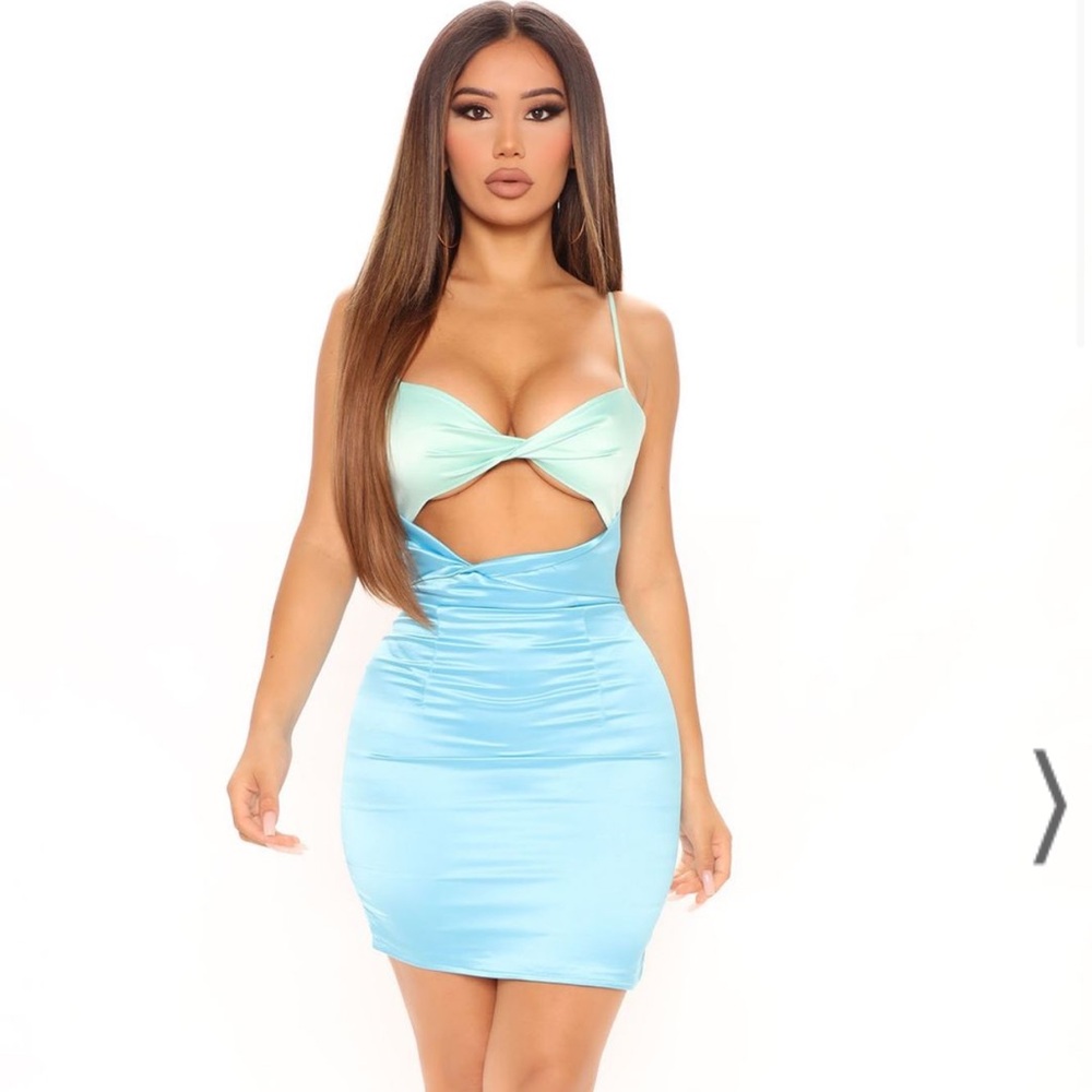 Stand Out Nights Satin Mint and Blue Cutout Mini Dress
